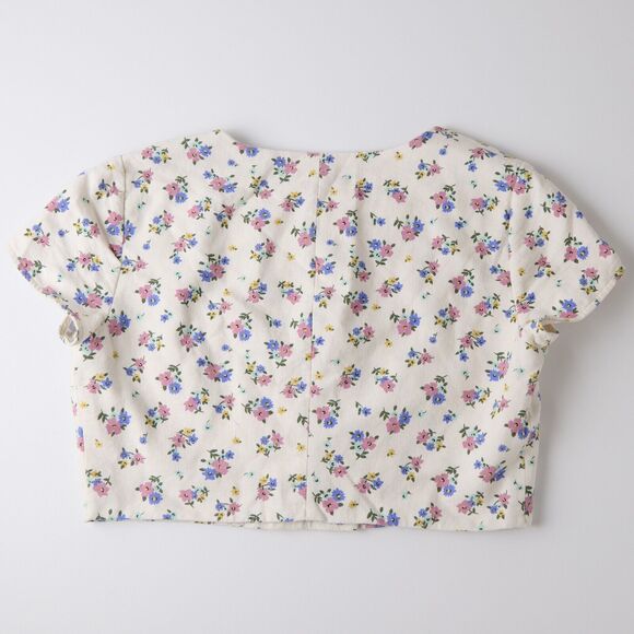 Zara Crop Blouse Top Womens L Romantic Floral Square Neck Cottage Retro Regency - Picture 2 of 7